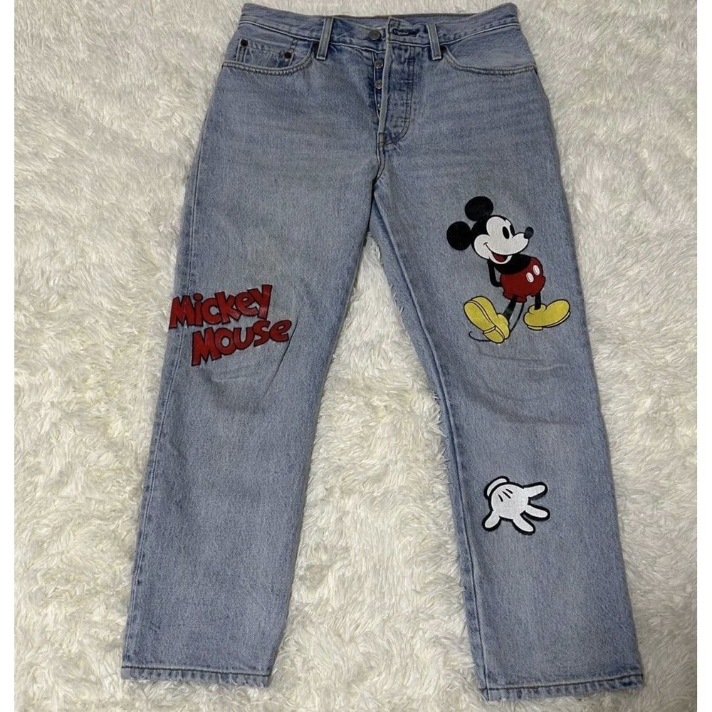 Levi's x Disney Mickey Mouse 501 Jeans W26L28 Light Blue Women's NWOT Limited Ed
